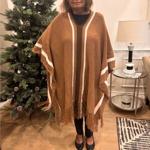Brown Poncho with Fringe